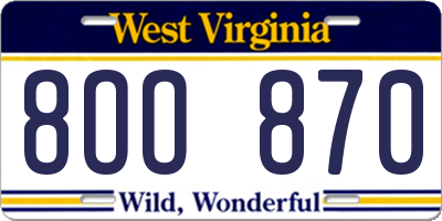 WV license plate 8OO870