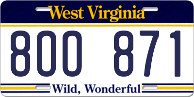 WV license plate 8OO871