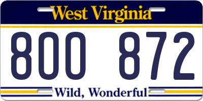 WV license plate 8OO872