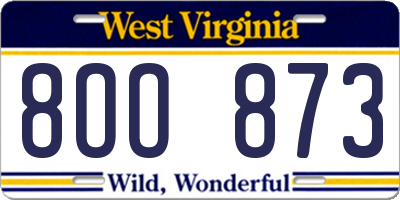 WV license plate 8OO873