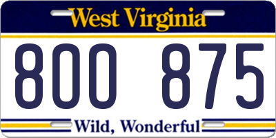 WV license plate 8OO875