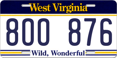 WV license plate 8OO876