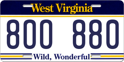 WV license plate 8OO880