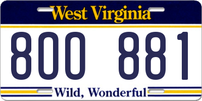 WV license plate 8OO881