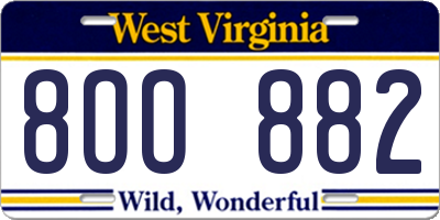 WV license plate 8OO882
