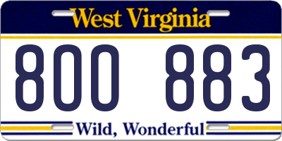 WV license plate 8OO883