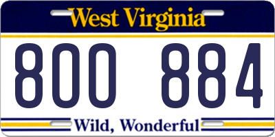 WV license plate 8OO884