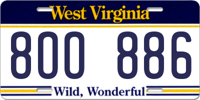 WV license plate 8OO886