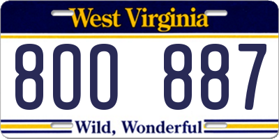 WV license plate 8OO887