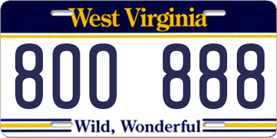 WV license plate 8OO888