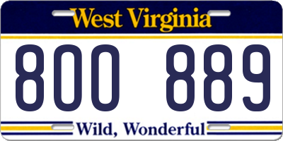 WV license plate 8OO889