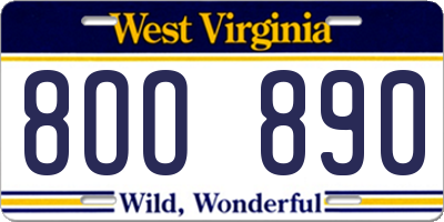 WV license plate 8OO890