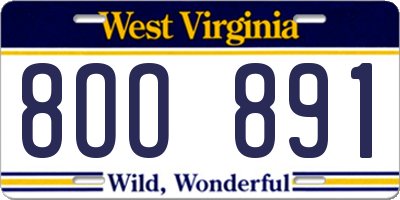 WV license plate 8OO891