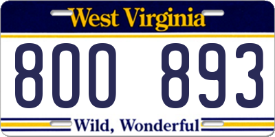 WV license plate 8OO893