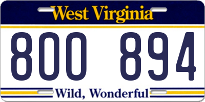 WV license plate 8OO894