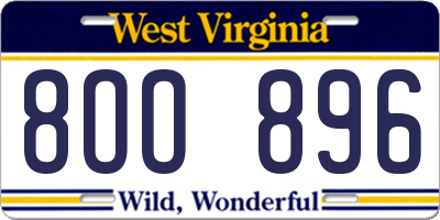 WV license plate 8OO896