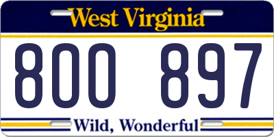 WV license plate 8OO897