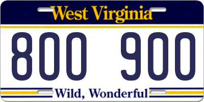WV license plate 8OO900