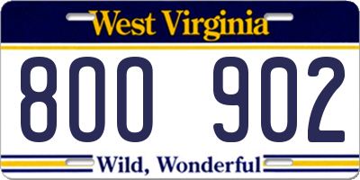 WV license plate 8OO902