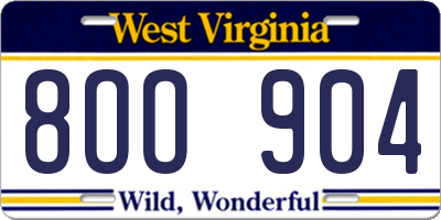 WV license plate 8OO904