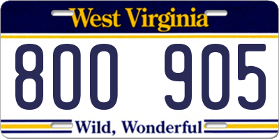 WV license plate 8OO905