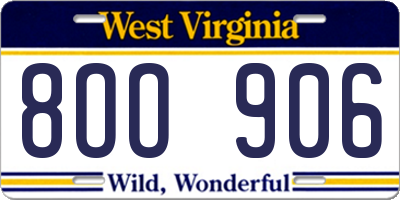 WV license plate 8OO906