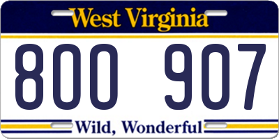 WV license plate 8OO907