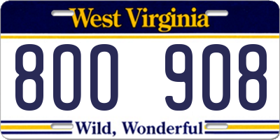 WV license plate 8OO908