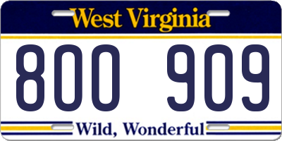 WV license plate 8OO909