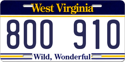 WV license plate 8OO910