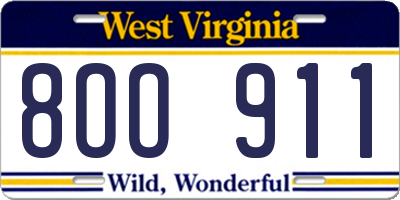 WV license plate 8OO911