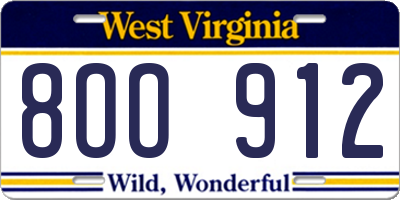 WV license plate 8OO912