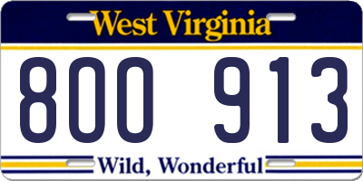 WV license plate 8OO913