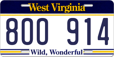 WV license plate 8OO914