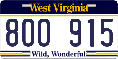 WV license plate 8OO915