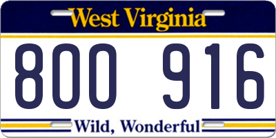 WV license plate 8OO916