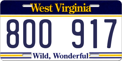 WV license plate 8OO917