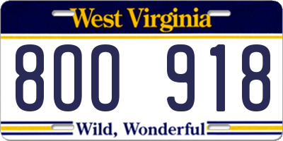 WV license plate 8OO918