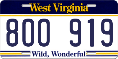 WV license plate 8OO919