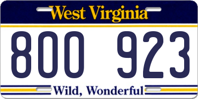WV license plate 8OO923