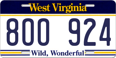 WV license plate 8OO924