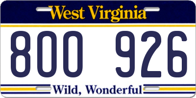 WV license plate 8OO926