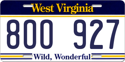 WV license plate 8OO927