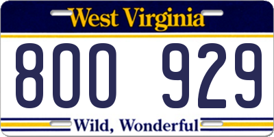 WV license plate 8OO929