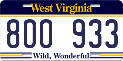 WV license plate 8OO933