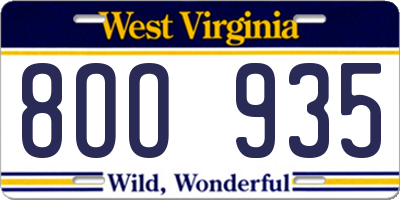 WV license plate 8OO935