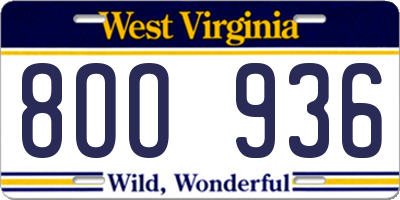 WV license plate 8OO936