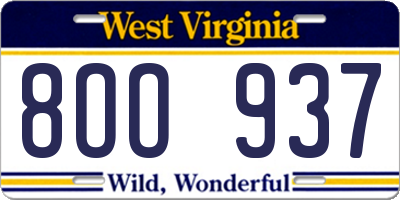WV license plate 8OO937