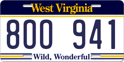 WV license plate 8OO941