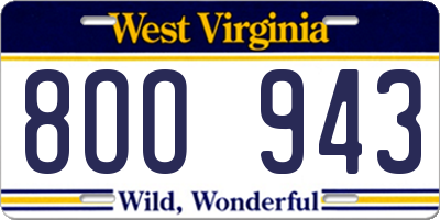 WV license plate 8OO943